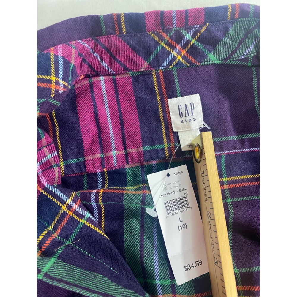 Gap Kids Flannel Shirt Kids Size L (10) Purple Plaid New Long Sleeve Button Down - Picture 3 of 9